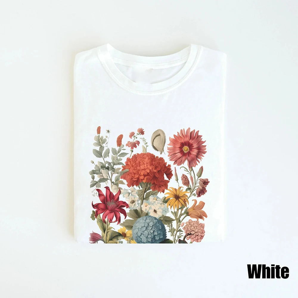 Boho Wildflowers Cottagecore Shirt Comfort Colors Retro Cotton Shirt Loose Fantasy Apparel Y2K Top Flowers Gift For Women