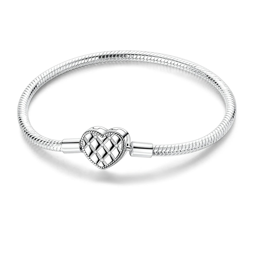 New 925 Sterling Silver Heart Shaped Zircon Snake Bone Bracelet For Women Fashion Birthday Jewelry Gift