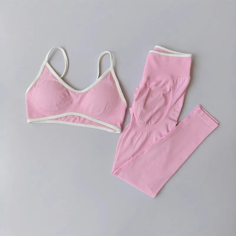 Women's Color Block Yoga Set Sports Bra & High Waisted Shorts Butt Lifting Tummy Control Workout Gym Fitness Running Activewear