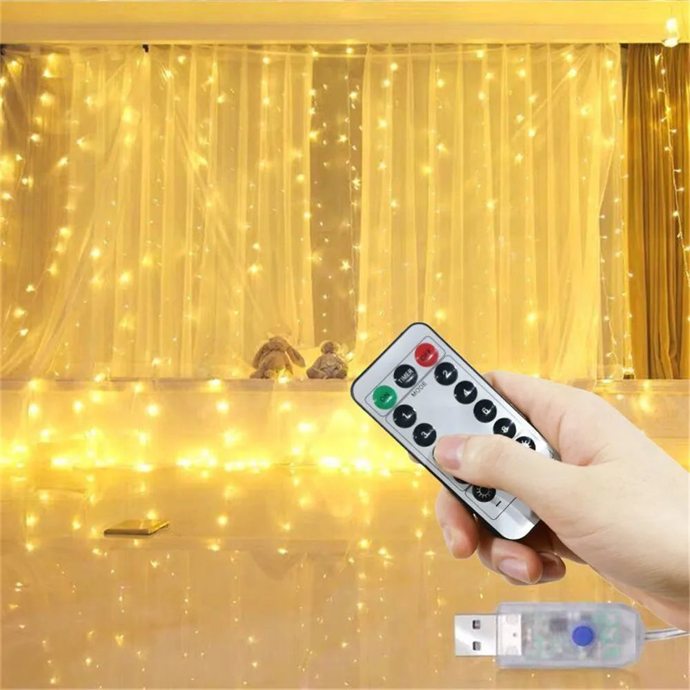 Curtain Garland for Windows USB-Powered Fairy Lights Festoon with Remote Control Garland LED Lights for Decor Garden Lights