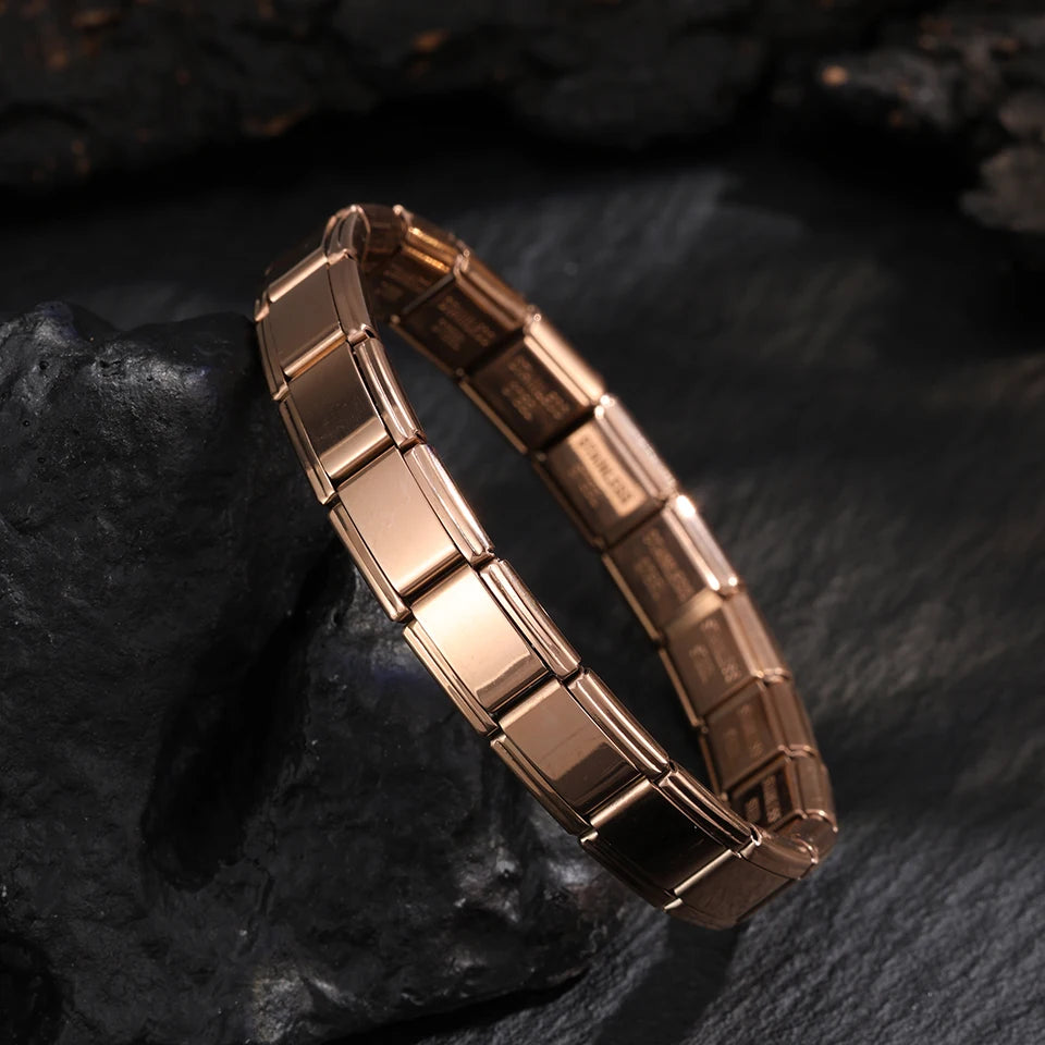 Trendy Square Italy Stainless Steel Bracelets For Women Men HipHop Metal Italian Modules Stretchable Gift Birthday Party Jewelry