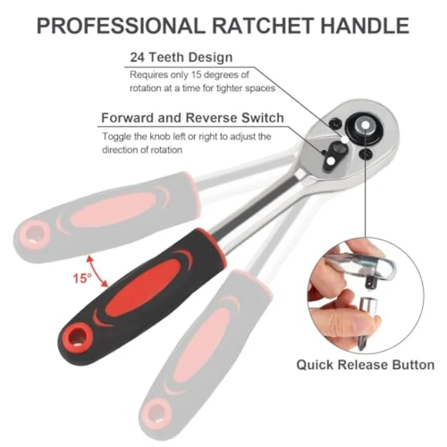 46PCS Small Drive Socket Ratchet Wrench Screwdriver Set, 1/4 Inch Metric Socket and Ratchet Wrench Set with Extension Bar, Upgr