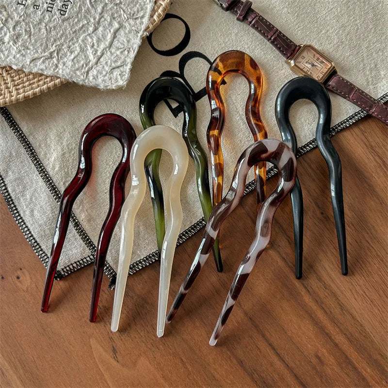 U-Shaped Hair Fork Fashion Tortoiseshell Acetate Acrylic Hairpin Geometric Headwear Hair Sticks Women Girls Hair Accessories