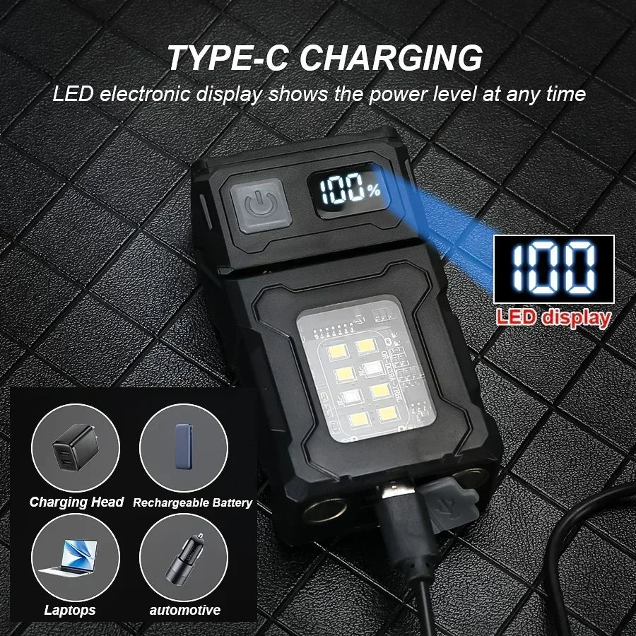 Mini USB Rechargeable LED Flashlight Portable Tail Magnet Flashlights Super Bright Camping Lantern Side COB Emergency Light
