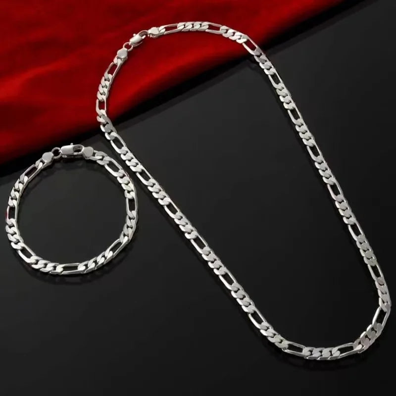 Noble 925 sterling Silver 4MM Chain for Men Women Bracelet Necklace Jewelry Set Lady Christma Gifts Charms Wedding
