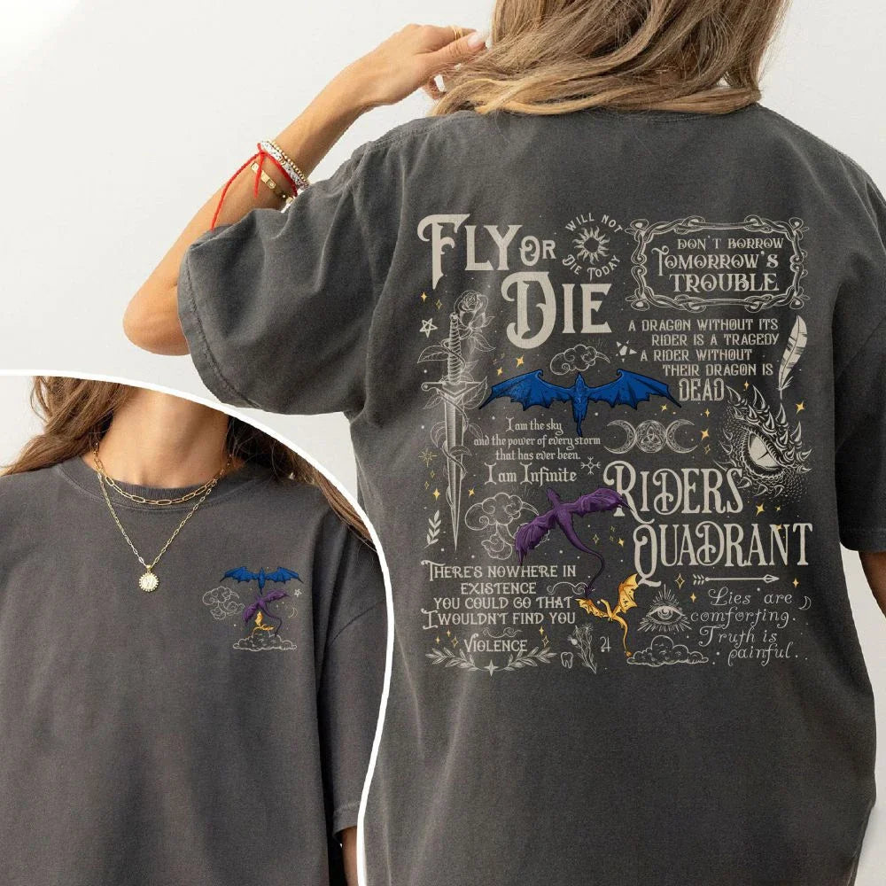 2 Side Patten Cotton Tee Basgiath War College Dragon Rider Retro Shirt Fourth Wing Riders Casual T-Shirt Fantasy Apparel Y2K Top