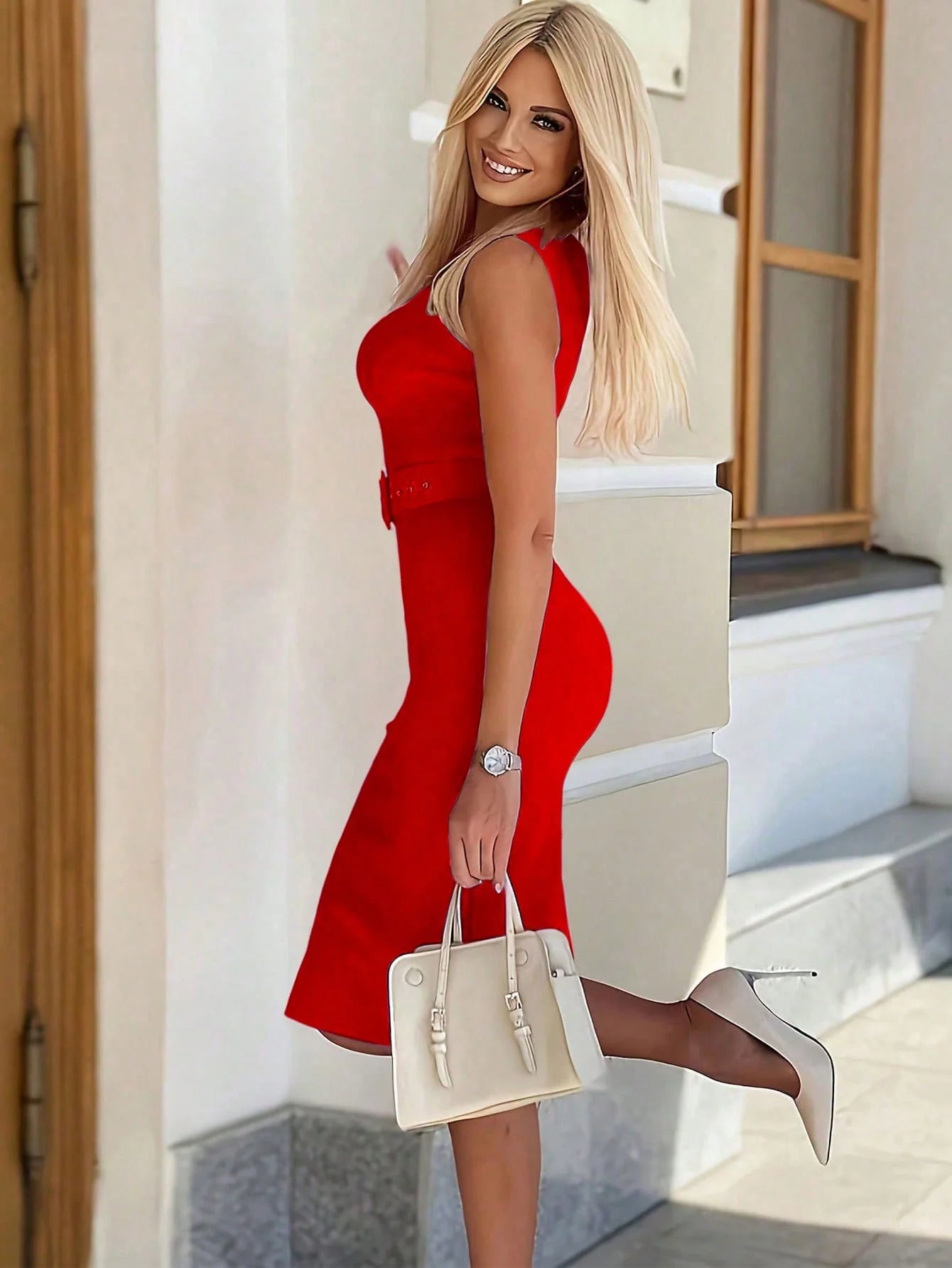 Women's Fantasy Midi Bodycon Dress Summer Bandage Dress Red Embellished Elegant Wedding Evening Night Out Cocktail Party Dress S