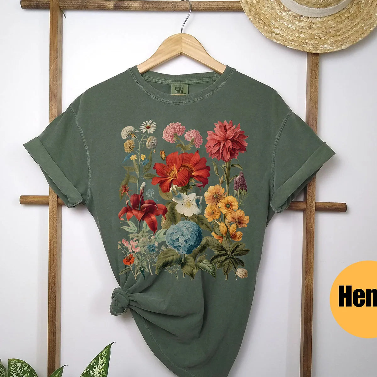 Boho Wildflowers Cottagecore Shirt Comfort Colors Retro Cotton Shirt Loose Fantasy Apparel Y2K Top Flowers Gift For Women