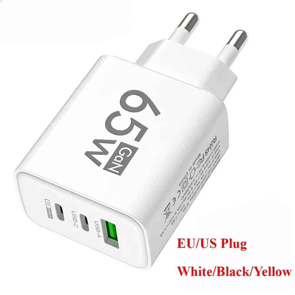 Total 65W USB GaN Charger Quick Charge Mobile Phone Adapter For iPhone Samsung Xiaomi Huawei QC3.0 USB Type C Wall Quick Charger