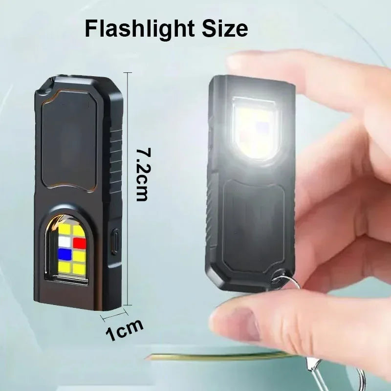 Powerful Mini COB LED Keychain Flashlight USB Rechargeable Hanging Work Light Waterproof Keyring Camping Walking Pocket Lamp