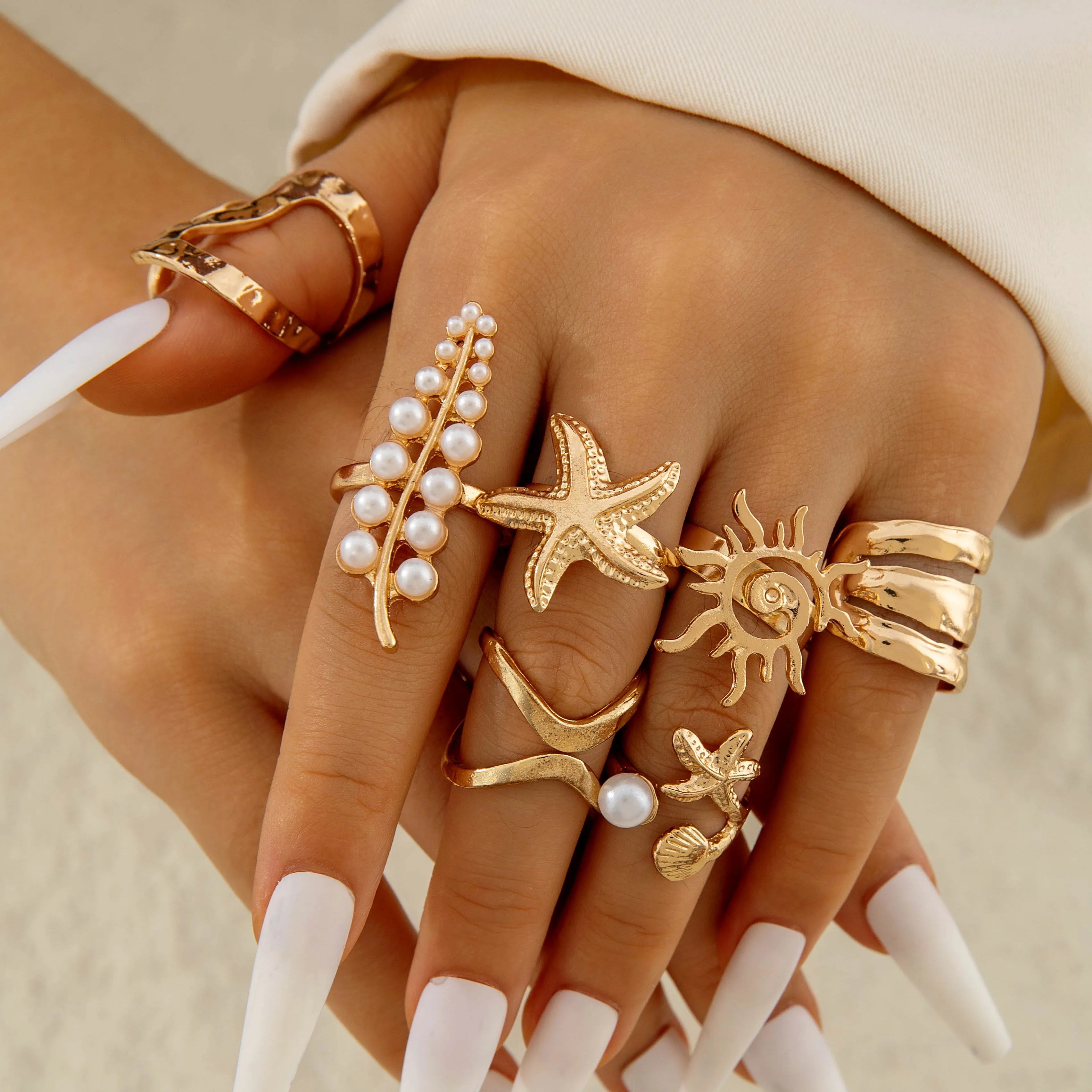 Tocona 2024 New Fashion Luxury Imitation Pearl Open Ring Sets for Women Elegant Gold Color Ring Party Jewelry Accessories