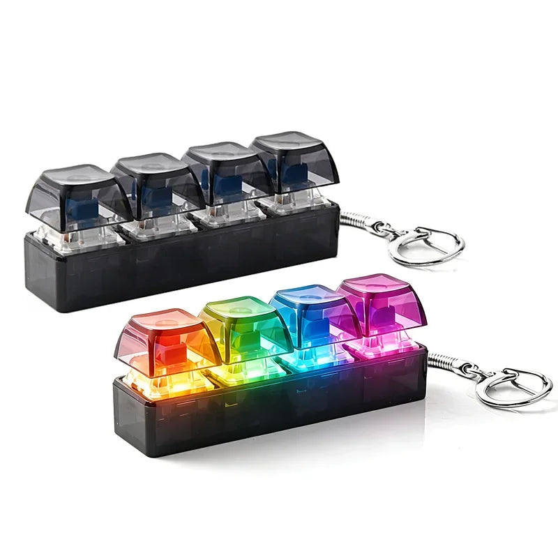 4-Button Fingertip Keyboard Transparent RGB Keycap Clicky Mechanical LED Keycap Keychain Tactile Fidget Toy Stress Relief Gift