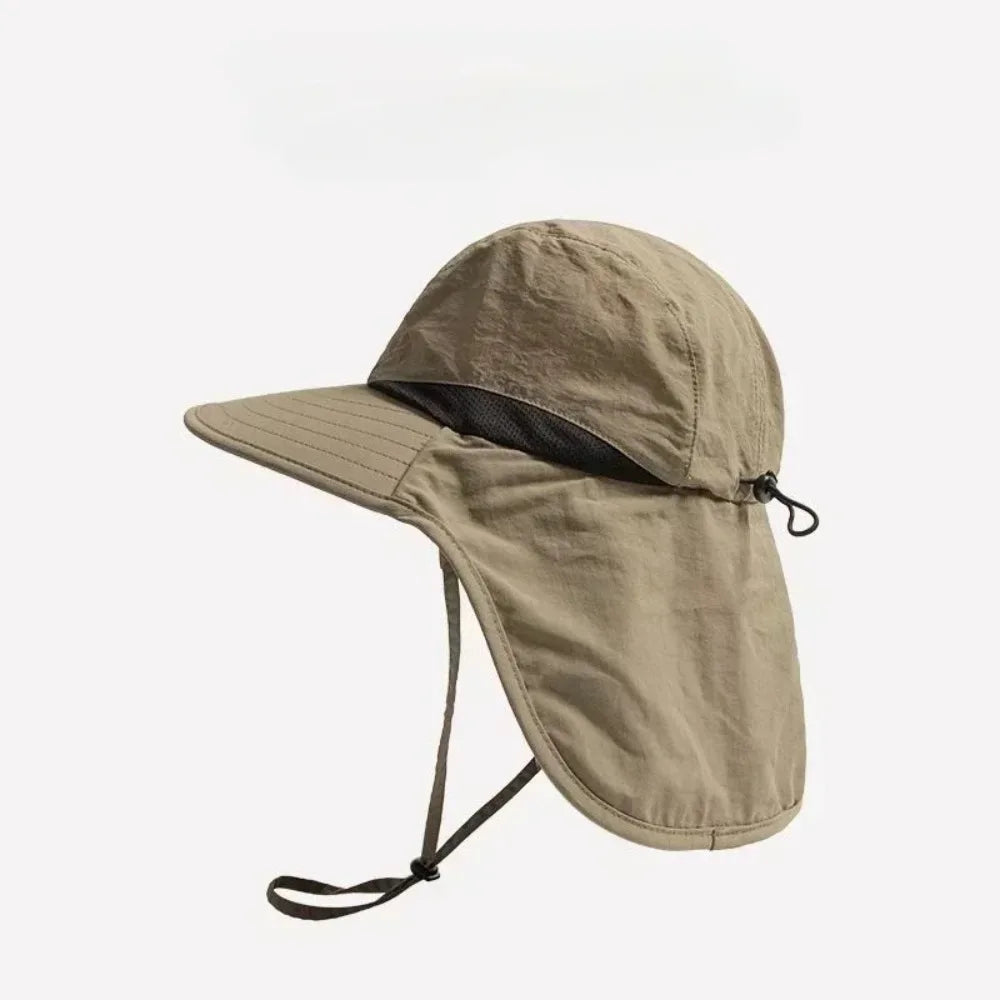 Summer Wide Brim Waterproof and Quick-drying Panama Caps Outdoor Visor Bucket Hats Mesh Breathable Sun Hat with Neck Flap Hiking