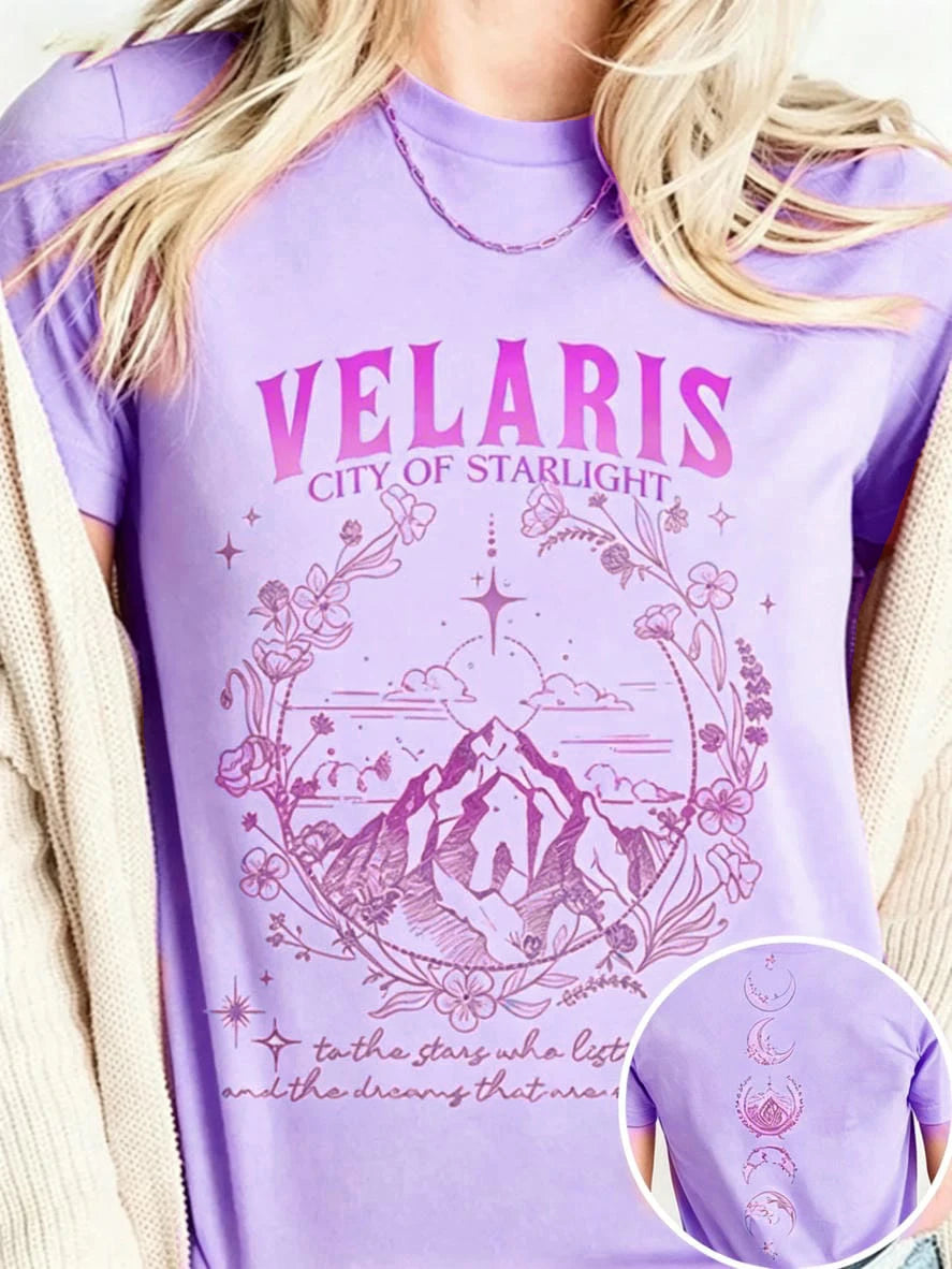 Velaris City Of Starlight Acotar Tshirt 2 Side Patten Cotton Tee Large Size Loose Oversize Retro Shirt Fantasy Apparel Y2K Top