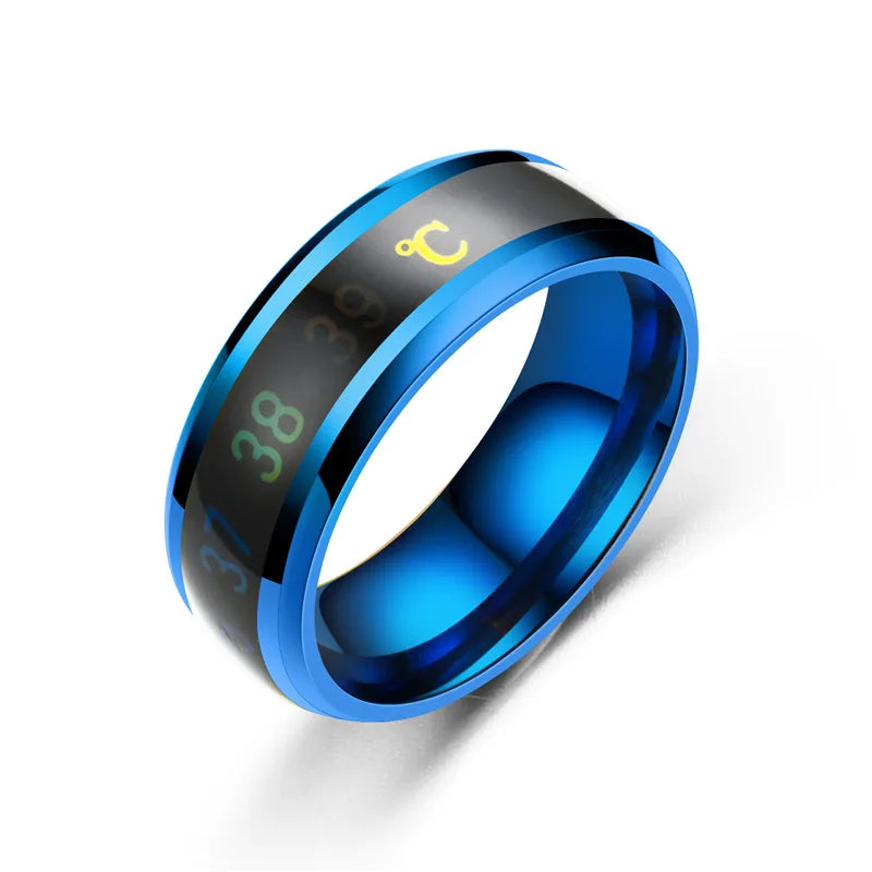 Smart Stainless Steel Sensor Body Temperature Ring for Couples Multifunctional Display Real-time Temperature Measuring Ring
