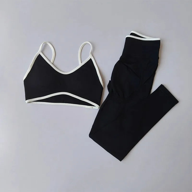 Women's Color Block Yoga Set Sports Bra & High Waisted Shorts Butt Lifting Tummy Control Workout Gym Fitness Running Activewear