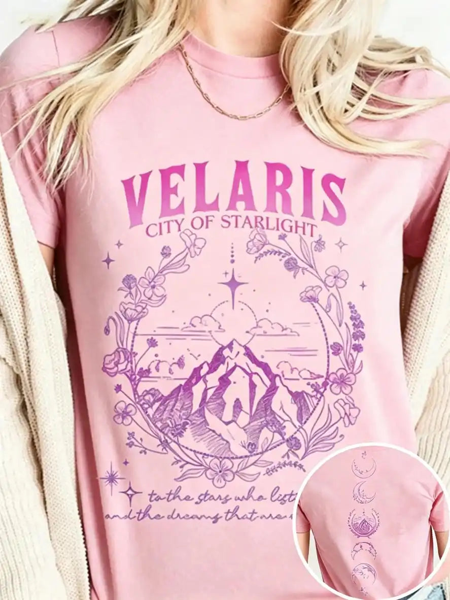 Velaris City Of Starlight Acotar Tshirt 2 Side Patten Cotton Tee Large Size Loose Oversize Retro Shirt Fantasy Apparel Y2K Top