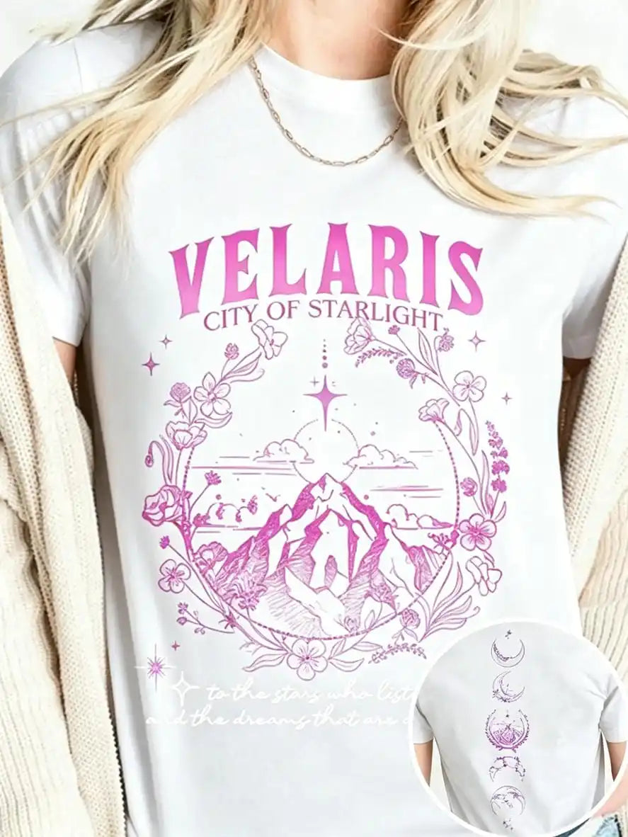 Velaris City Of Starlight Acotar Tshirt 2 Side Patten Cotton Tee Large Size Loose Oversize Retro Shirt Fantasy Apparel Y2K Top