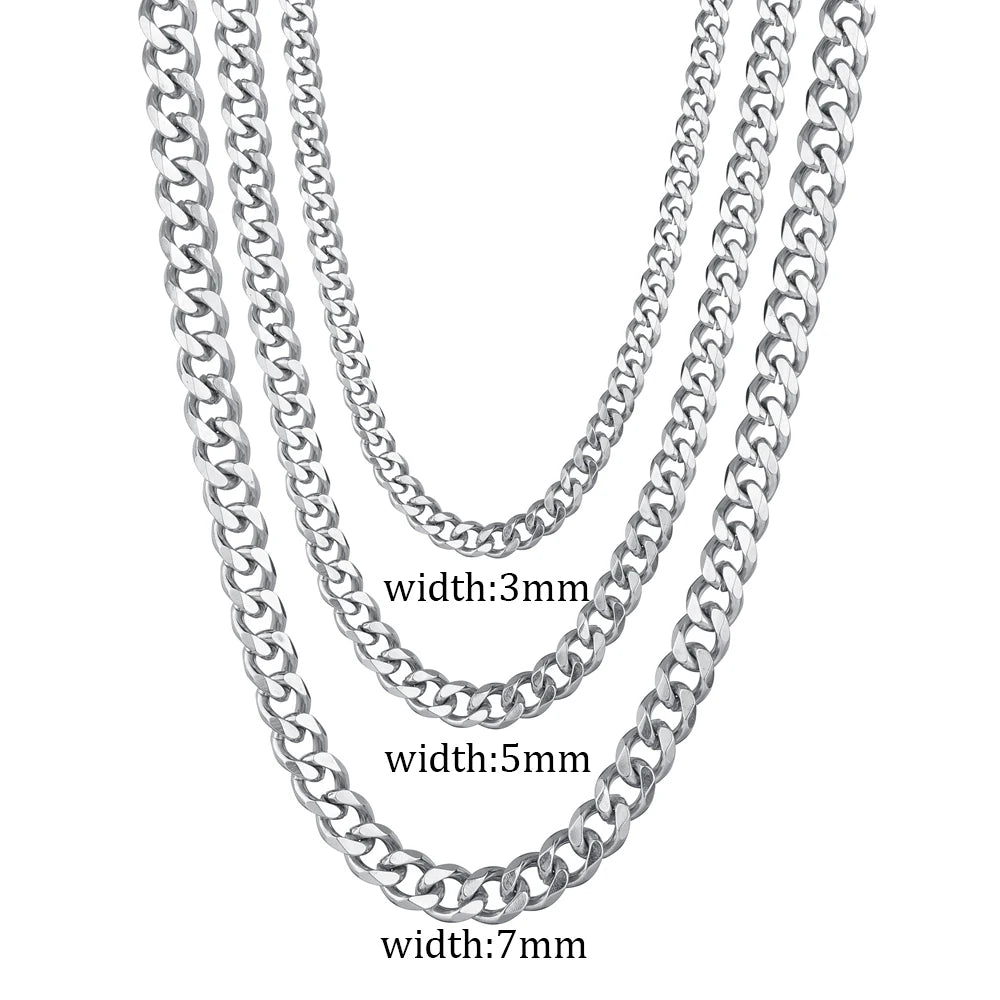 3/5/7MM Width Stainless Steel Cuban Link Chain Classic Punk Personality Jewelry Simple Fashion Couple Necklace for Men Women
