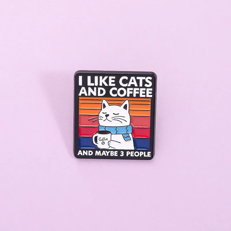 Cartoon Animated coffee cat Enamel Pins Custom animal Metal Brooches Lapel Badges  Funny Exquisite Jewelry Gift for Kids Friends