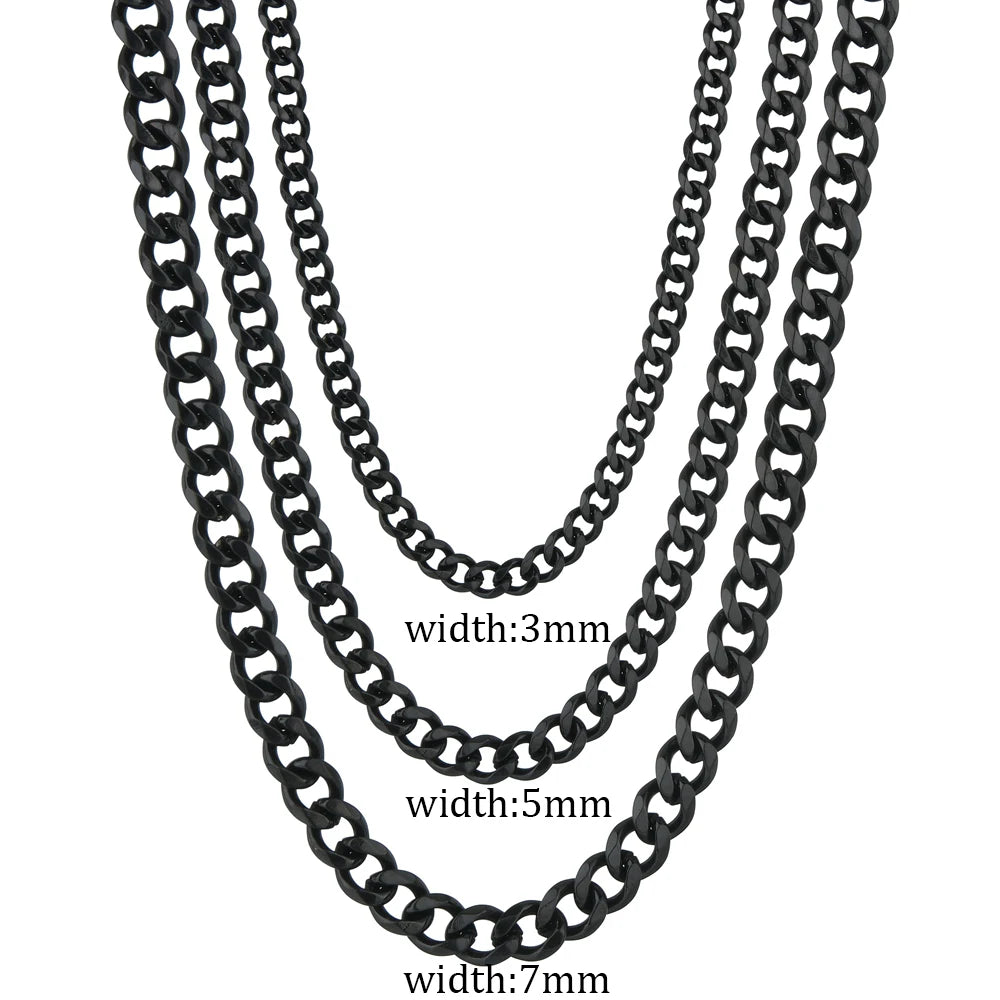 3/5/7MM Width Stainless Steel Cuban Link Chain Classic Punk Personality Jewelry Simple Fashion Couple Necklace for Men Women