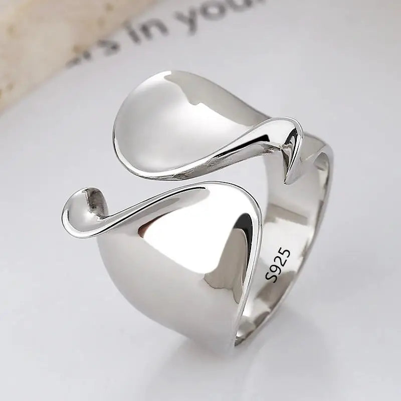 925 Sterling Silver Rings for Women Couple Minimalist Handmade Simple Big Open Ring Party Prevent Allergy Jewelry Holiday Gifts