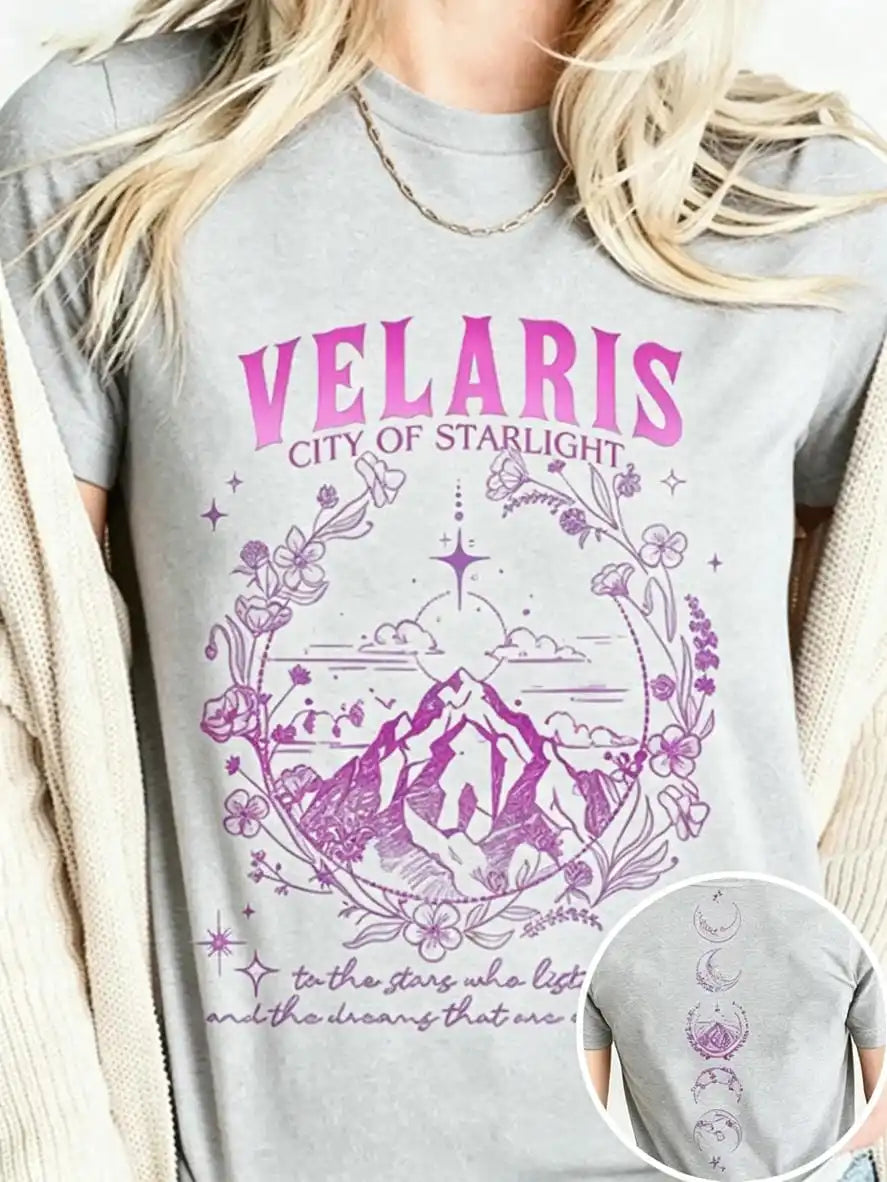 Velaris City Of Starlight Acotar Tshirt 2 Side Patten Cotton Tee Large Size Loose Oversize Retro Shirt Fantasy Apparel Y2K Top