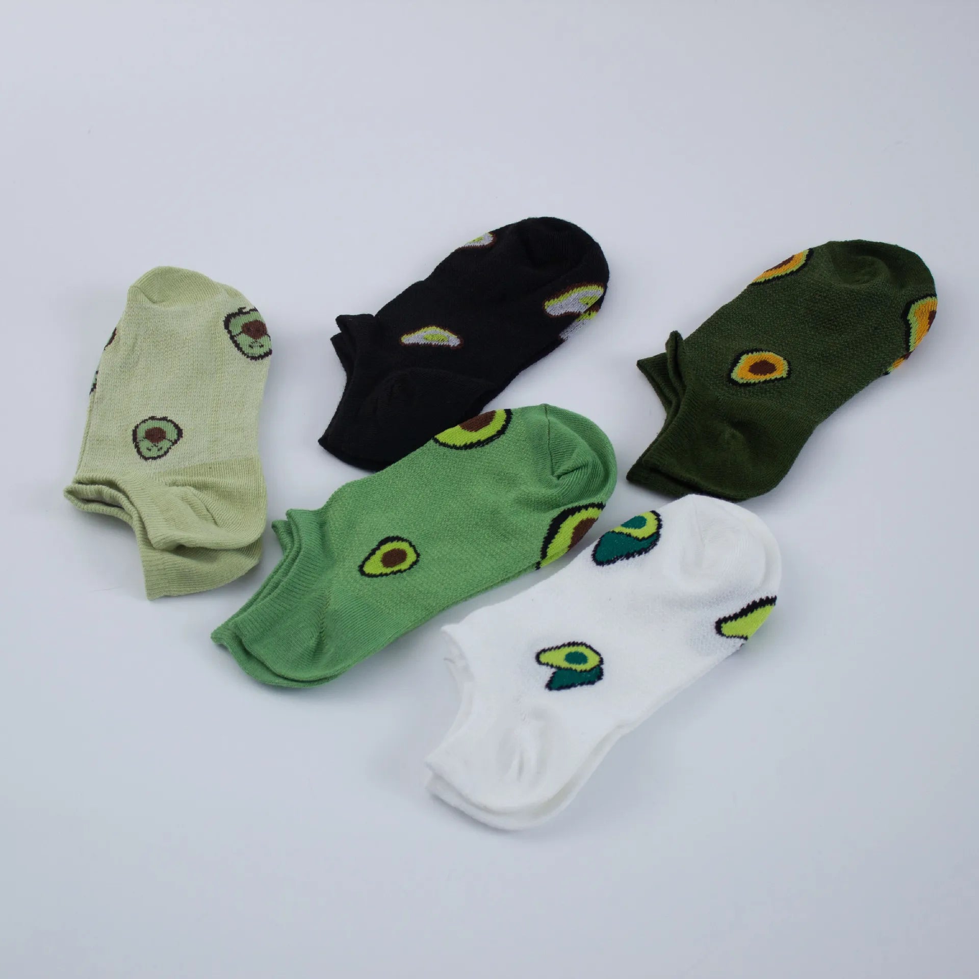 5 Pairs Avocado Crew Ankle Socks Cartoon Fresh Fashion Breathable Summer And Autumn Kawaii Comforts Women's Low Cut Boat Socks