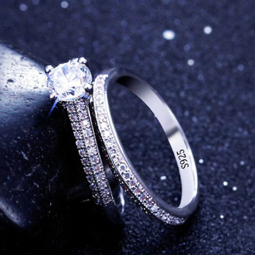 1 pair Vintage Halo 925 Sterling Silver Wedding Ring Set For Women Lady Anniversary Gift Jewelry Bulk Sell
