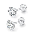 XUBCHC Stainless Steel Round Cubic Zirconia Ear Piercing For Women Men CZ Shiny Silver Color Stud Earrings Black Body Jewelry