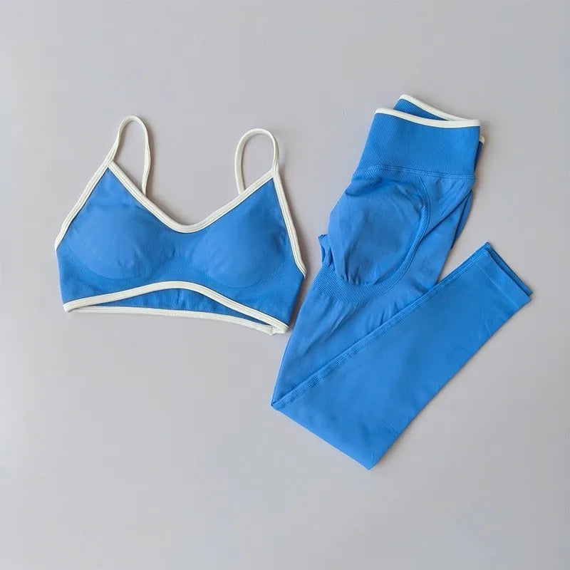 Women's Color Block Yoga Set Sports Bra & High Waisted Shorts Butt Lifting Tummy Control Workout Gym Fitness Running Activewear
