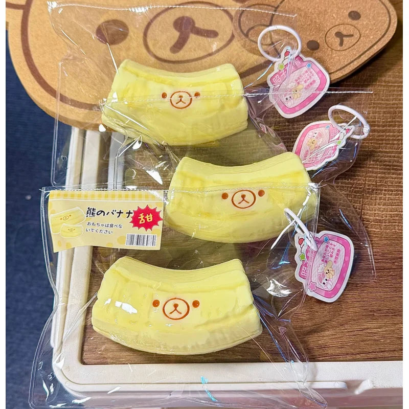 1Pc handmade Squishy with BUTTER texture - Banana bear shaped to relieve stress - Food grade silicone S