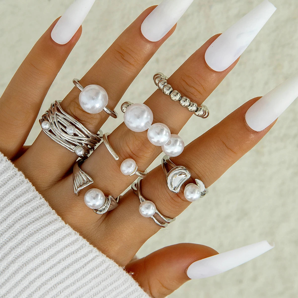 Tocona 2024 New Fashion Luxury Imitation Pearl Open Ring Sets for Women Elegant Gold Color Ring Party Jewelry Accessories