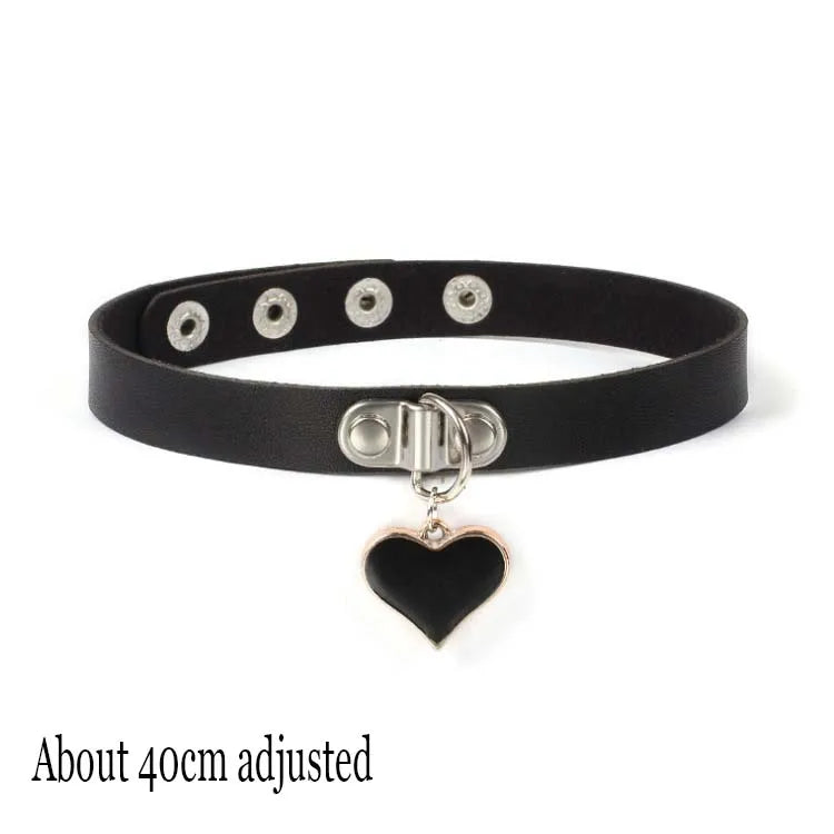 Woman Black Punk Choker Collar Necklace Sexy PU Leather Heart Lock Key Spike Chocker Gothic Cosplay Accessories Party Jewelry