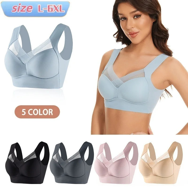 2026 New Women Lace Sport Bras Plus Size Seamless Bra Bralette Backless Lady Brassiere Vest Female Gathers Shock-Proof Wireless