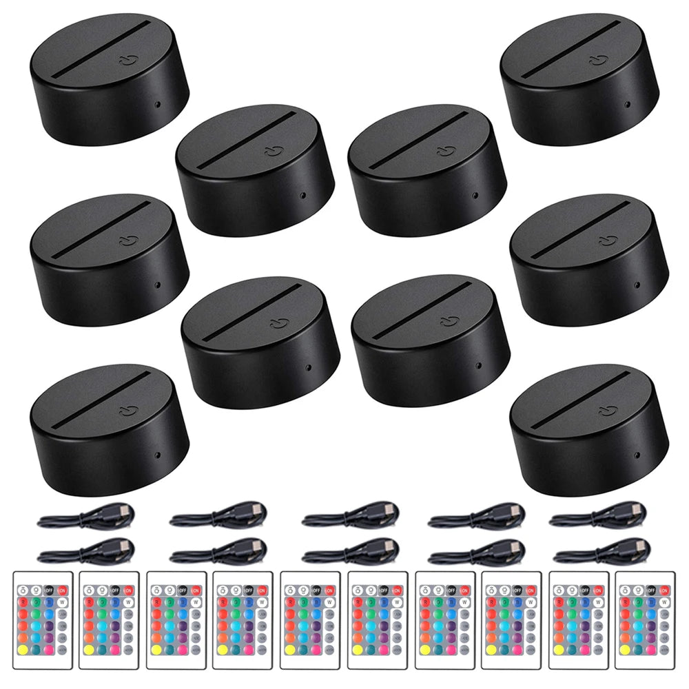 10pcs 3D LED Light Holder Acrylic Board Ligh Base 16 Colors Dimmable ABS USB Remote Control Desk Lamp Vertical Light Station