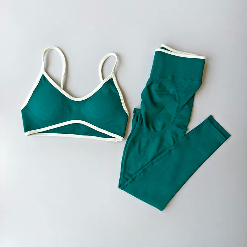 Women's Color Block Yoga Set Sports Bra & High Waisted Shorts Butt Lifting Tummy Control Workout Gym Fitness Running Activewear