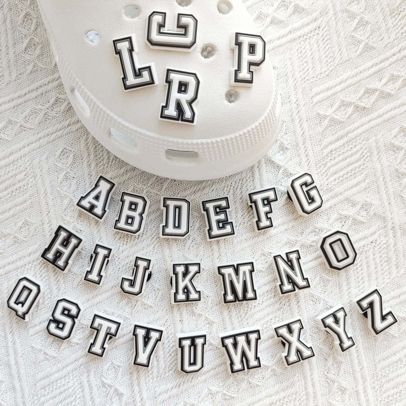 26Pcs Alphabet Letter Series Shoe Charms For Croc Shoe DIY Decoration Premium Quality Popular Charms Accessories Bubble Slides