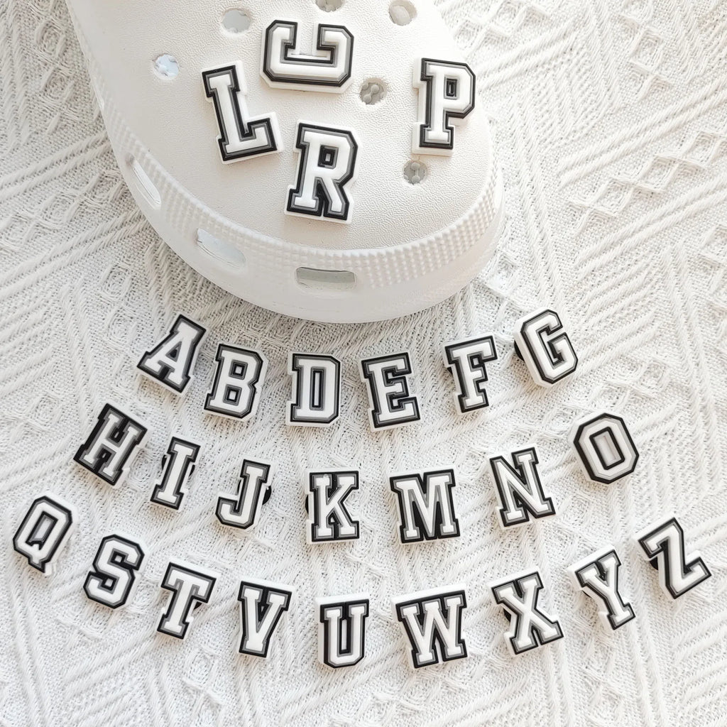 26Pcs Alphabet Letter Series Shoe Charms For Croc Shoe DIY Decoration Premium Quality Popular Charms Accessories Bubble Slides